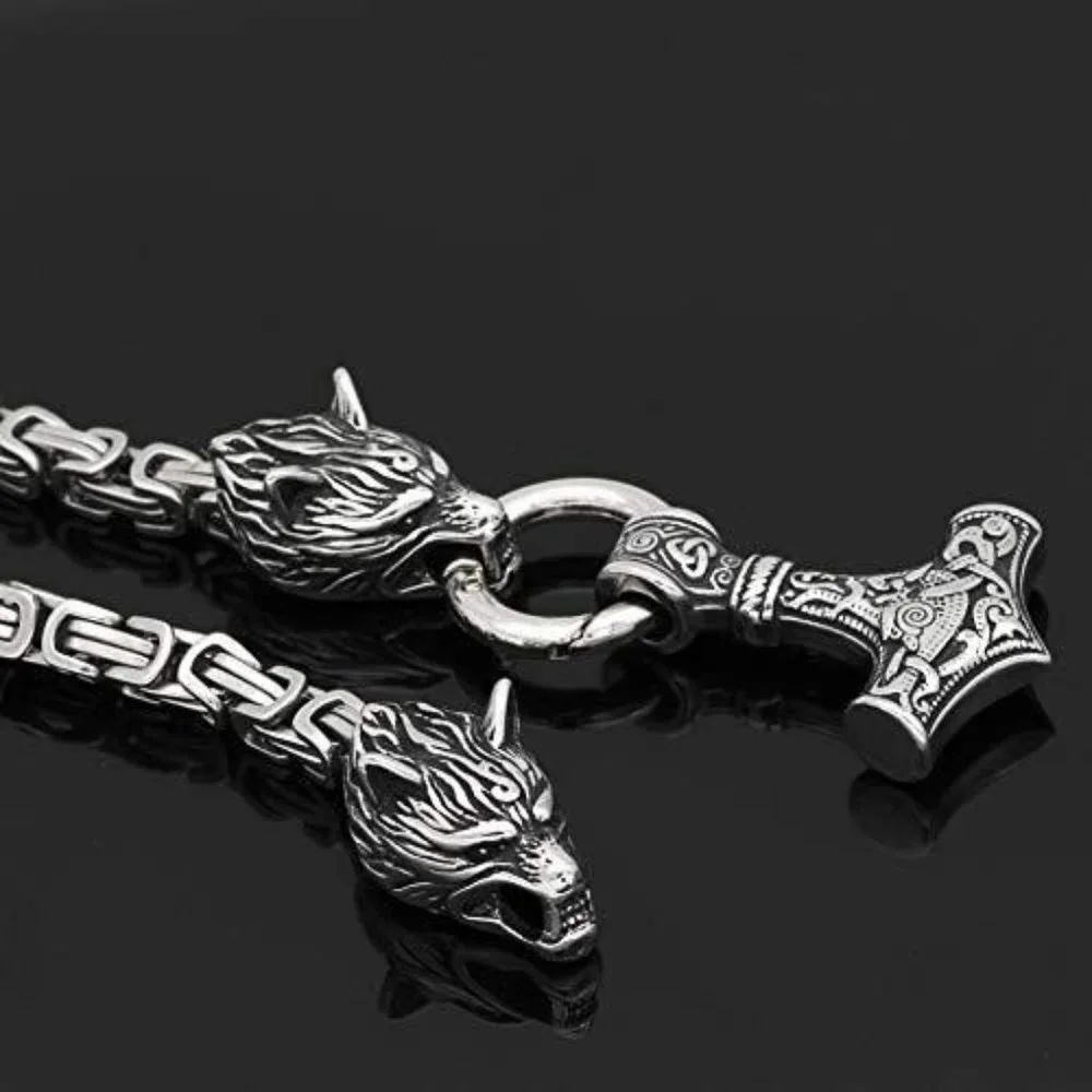 Men Stainless Steel Wolf Head Chain